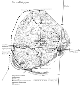 Figure 1: Map drawing of the island of Kolguiev.